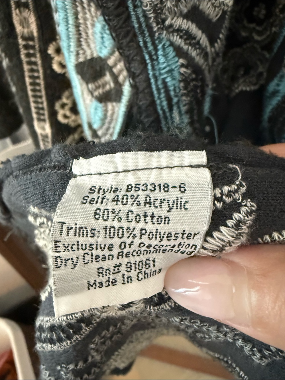 Johnny Was Biya Coat Gray Embroidered Floral Hooded Cardigan with Teal Accents - Picture 5 of 5